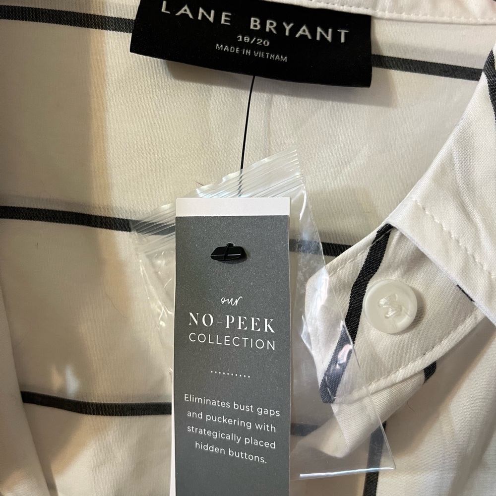 Lane Bryant Shirt, white with gray stripes. NWT 18/20